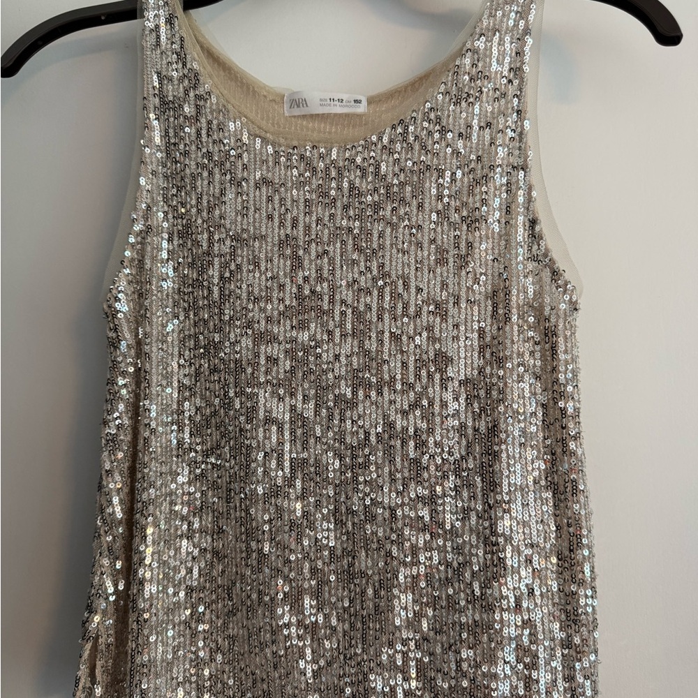 Girls Zara Metallic Sequin Sleeveless Top